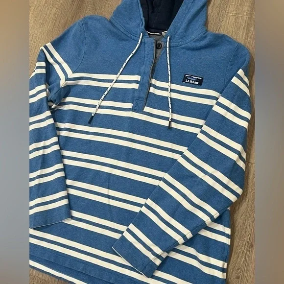 Men’s L.L. Bean XL Nautical Half Button Pullover Sweater Navy Hooded Soft Cotton - Picture 7 of 8